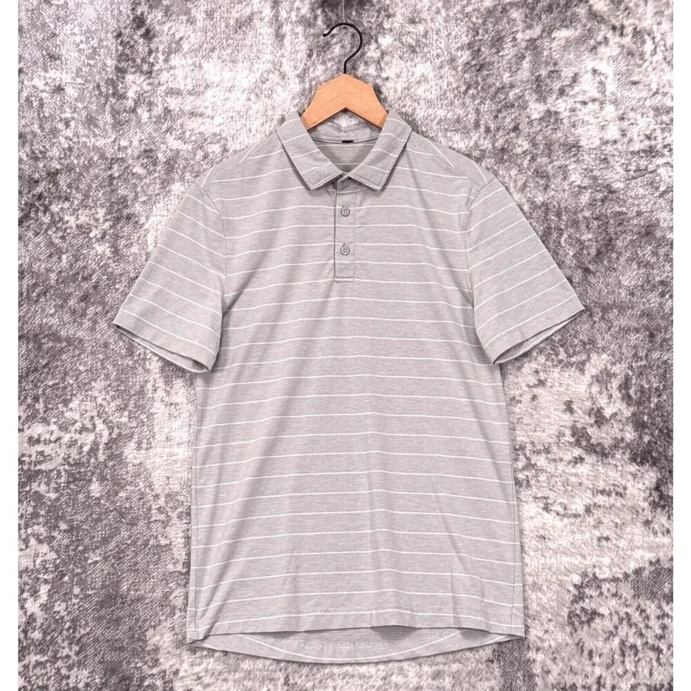 Lululemon Evolution Polo Shirt Small Mens Gray Striped Short Sleeve